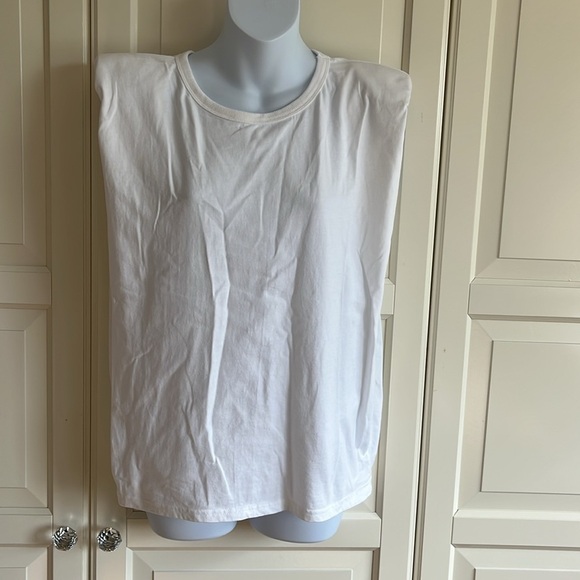 The Frankie Shop Eva Padded Shoulder Muscle T-Shirt - White Size Extra Small - Picture 11 of 12